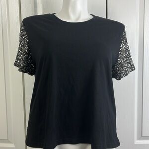 Silver Sequin Sleeve Rebecca Minkoff Black Top
